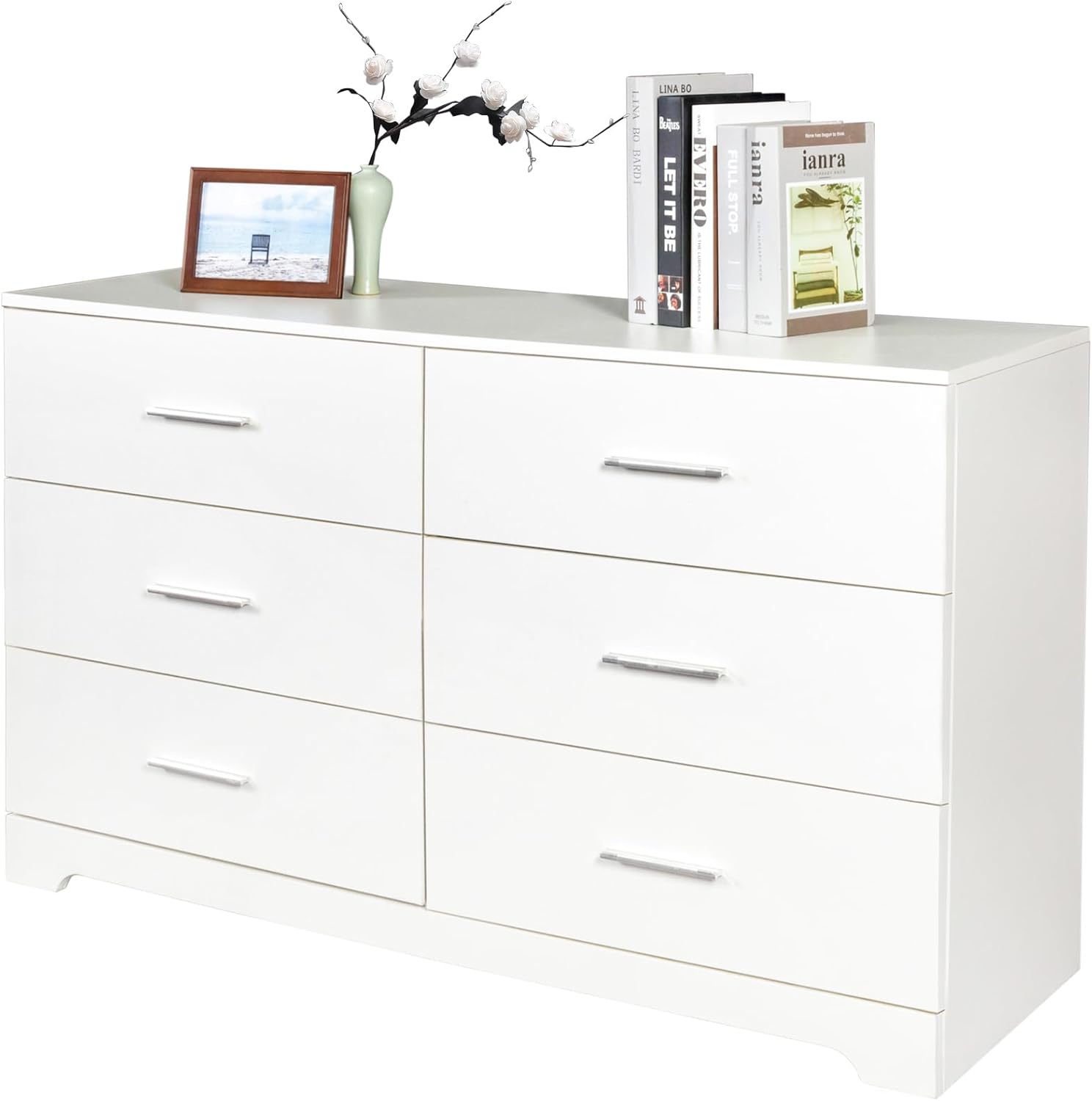 Volo White Drawer Double Dresser Living Room Organizer Cabinet Stand