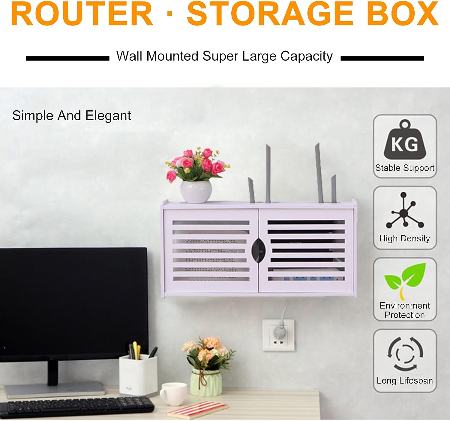 Constricted Router Wifi Double Door Wall Mounted Floating Bracket Shelve