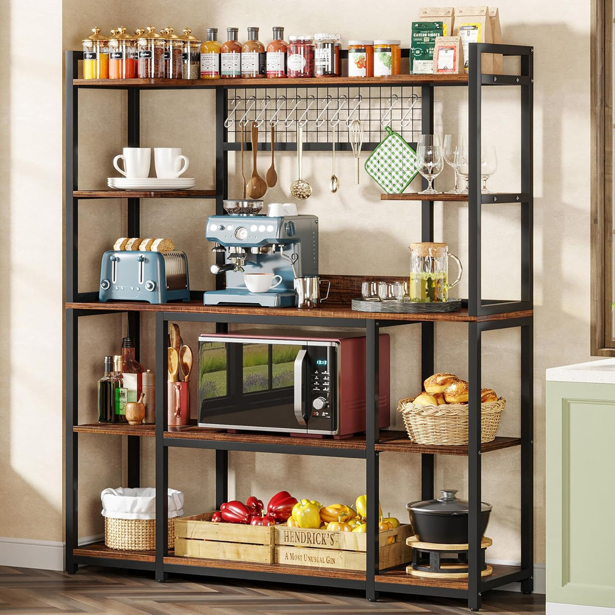 Wassizu Wide Hutch Cabinet Microwave Stand Baker’s Kitchen Rack