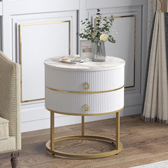 Okzy Round Nightstand with Drawer Bedside Table Side Table