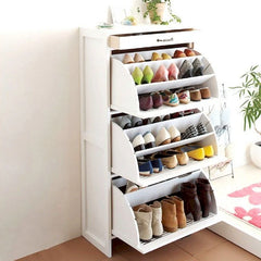 3 Tier Rolling Door Wooden Shoe Rack