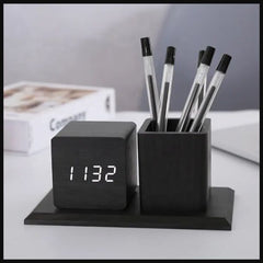 Pen Holder Wooden Digital Alarm Clock - waseeh.com