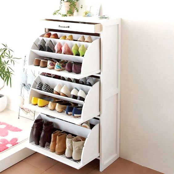 3 Tier Rolling Door Wooden Shoe Rack