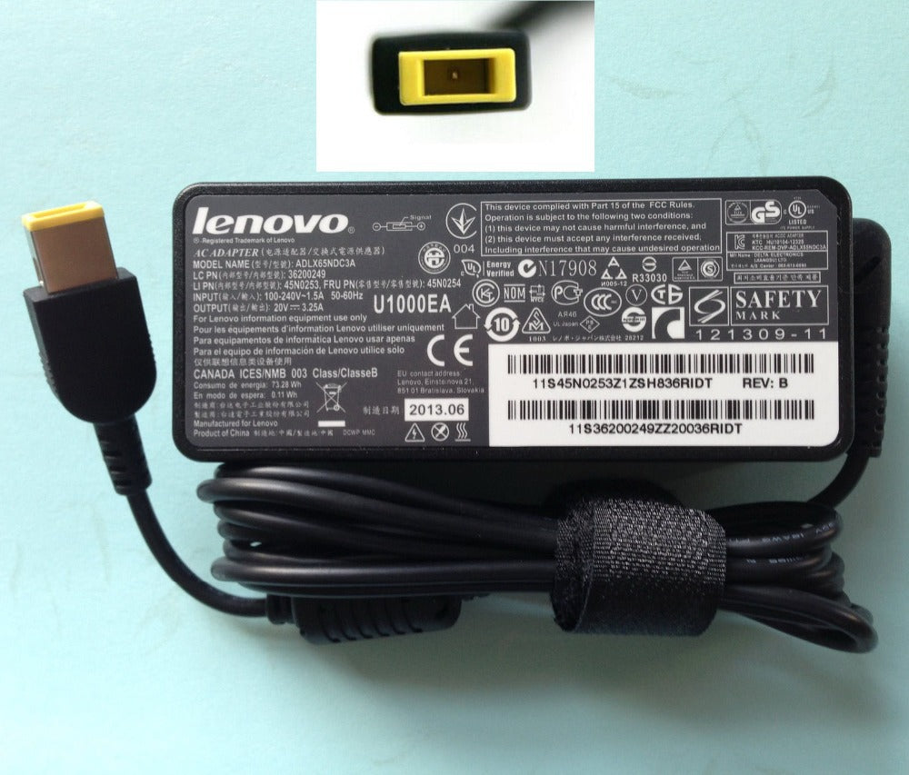 LENOVO SQUARE PIN LAPTOP CHARGER 20V 3.25A 65W (USB)